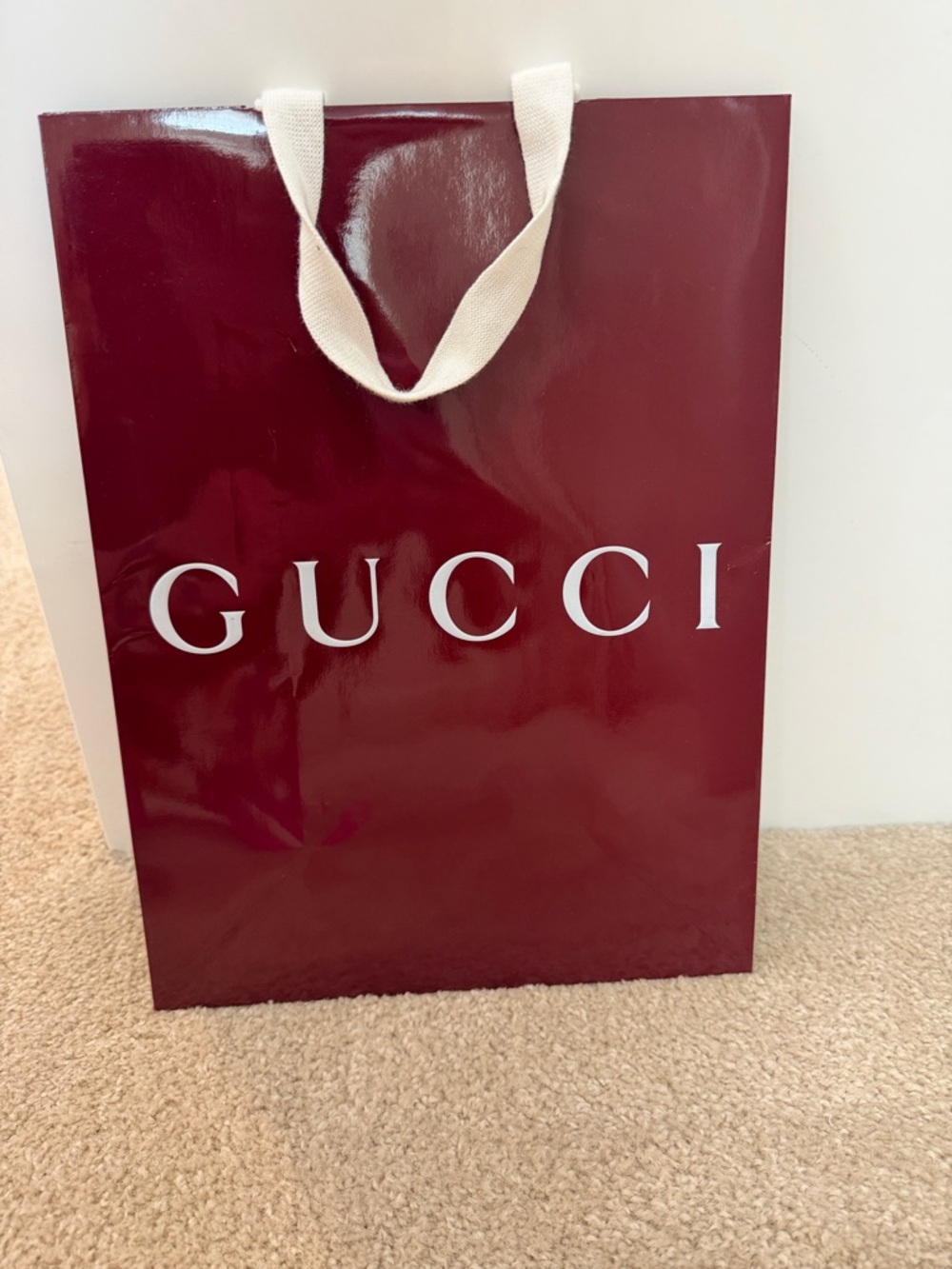 Gucci Burgundy Paper Gift Bag with White Handles